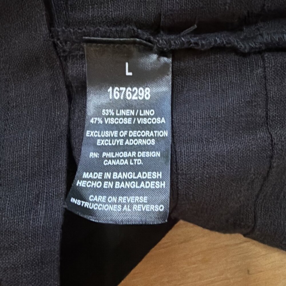 Nicole Miller Original Black Dress Linen Blend Minimalist V-Neck L Pintuck Hem - Picture 9 of 10